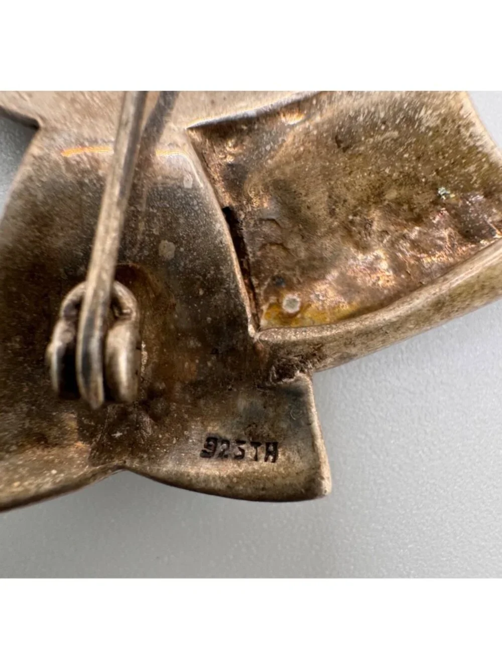 925 TH Sterling Silver Turquoise Abalone MOP Onyx Inlay Marcasite Bow Brooch - Picture 9 of 12